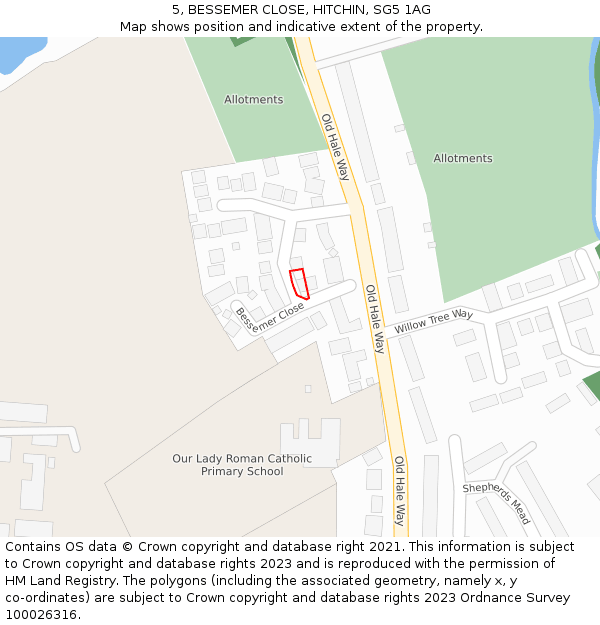 5, BESSEMER CLOSE, HITCHIN, SG5 1AG: Location map and indicative extent of plot