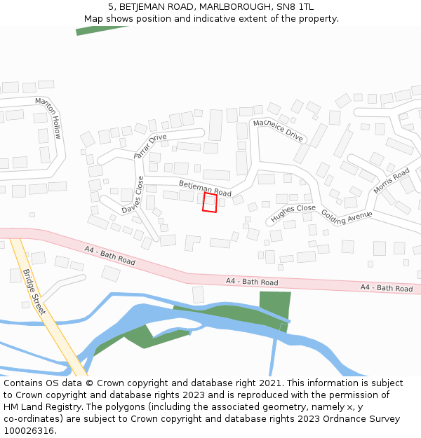 5, BETJEMAN ROAD, MARLBOROUGH, SN8 1TL: Location map and indicative extent of plot