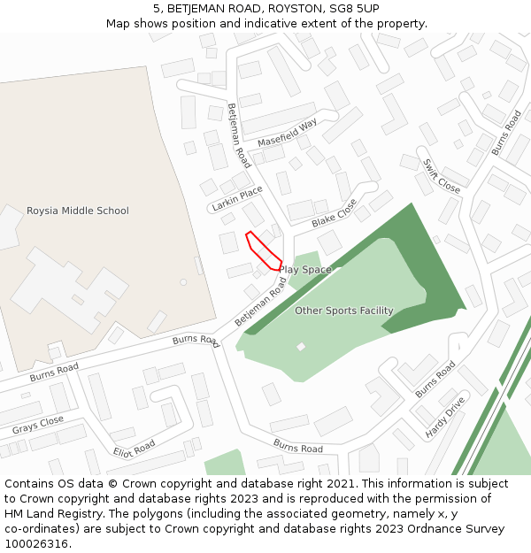 5, BETJEMAN ROAD, ROYSTON, SG8 5UP: Location map and indicative extent of plot