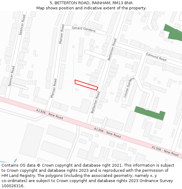 5, BETTERTON ROAD, RAINHAM, RM13 8NA: Location map and indicative extent of plot