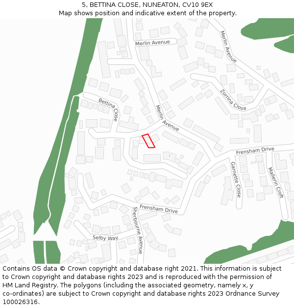 5, BETTINA CLOSE, NUNEATON, CV10 9EX: Location map and indicative extent of plot
