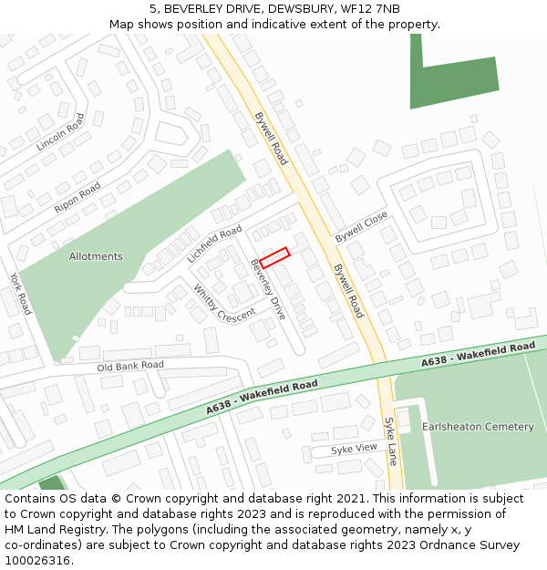 5, BEVERLEY DRIVE, DEWSBURY, WF12 7NB: Location map and indicative extent of plot