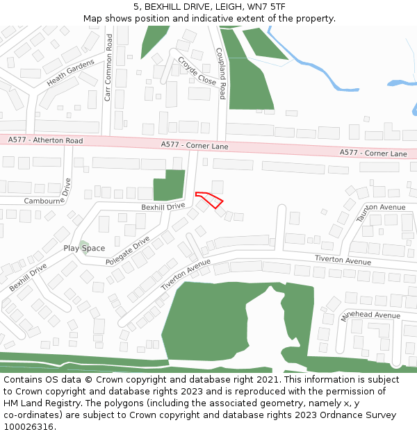 5, BEXHILL DRIVE, LEIGH, WN7 5TF: Location map and indicative extent of plot