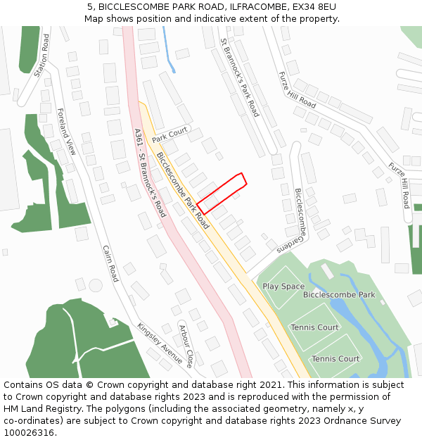 5, BICCLESCOMBE PARK ROAD, ILFRACOMBE, EX34 8EU: Location map and indicative extent of plot