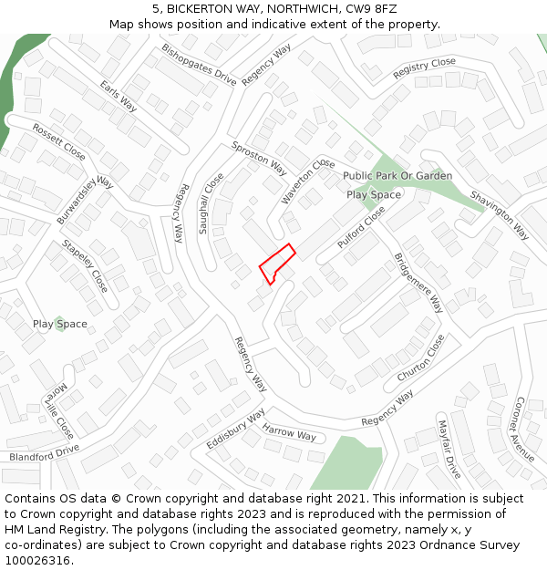 5, BICKERTON WAY, NORTHWICH, CW9 8FZ: Location map and indicative extent of plot