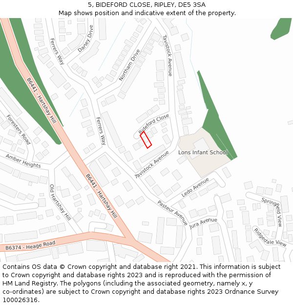5, BIDEFORD CLOSE, RIPLEY, DE5 3SA: Location map and indicative extent of plot