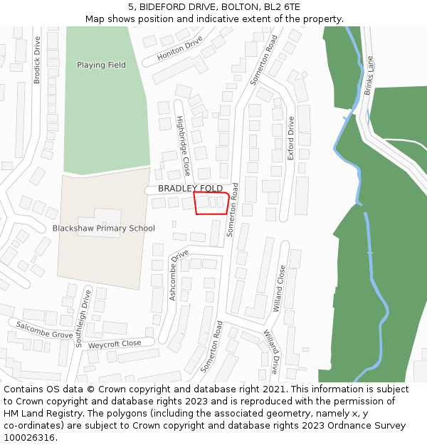 5, BIDEFORD DRIVE, BOLTON, BL2 6TE: Location map and indicative extent of plot
