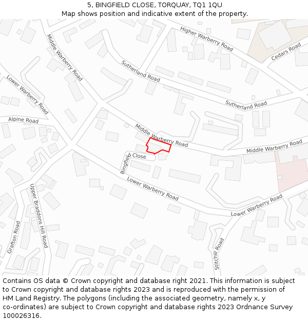 5, BINGFIELD CLOSE, TORQUAY, TQ1 1QU: Location map and indicative extent of plot