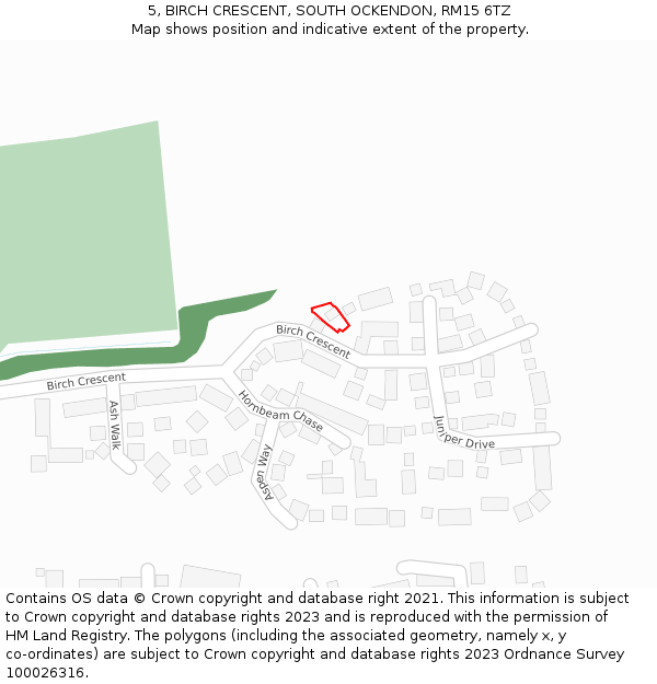 5, BIRCH CRESCENT, SOUTH OCKENDON, RM15 6TZ: Location map and indicative extent of plot