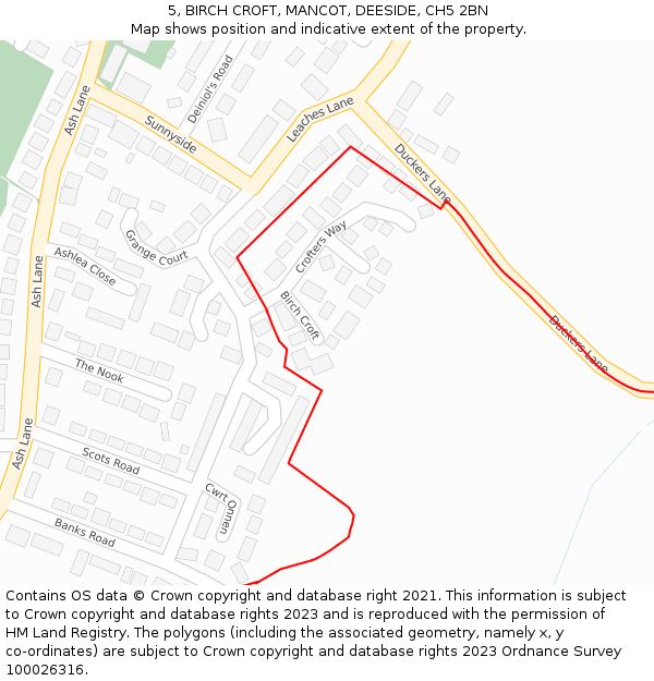 5, BIRCH CROFT, MANCOT, DEESIDE, CH5 2BN: Location map and indicative extent of plot