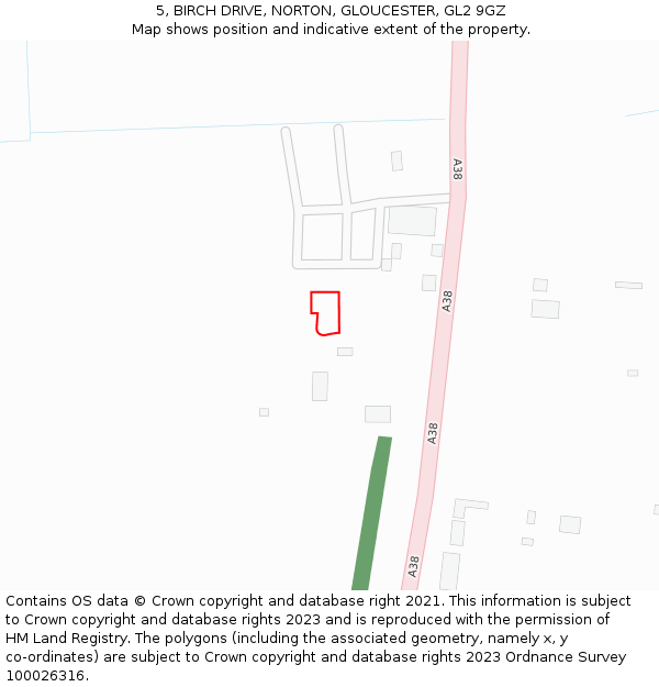 5, BIRCH DRIVE, NORTON, GLOUCESTER, GL2 9GZ: Location map and indicative extent of plot