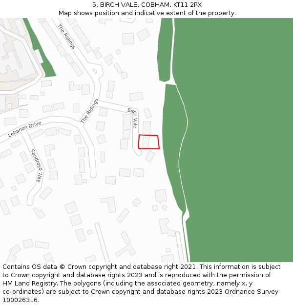 5, BIRCH VALE, COBHAM, KT11 2PX: Location map and indicative extent of plot