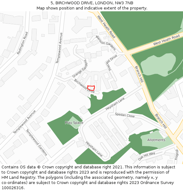 5, BIRCHWOOD DRIVE, LONDON, NW3 7NB: Location map and indicative extent of plot