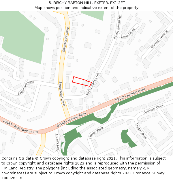 5, BIRCHY BARTON HILL, EXETER, EX1 3ET: Location map and indicative extent of plot