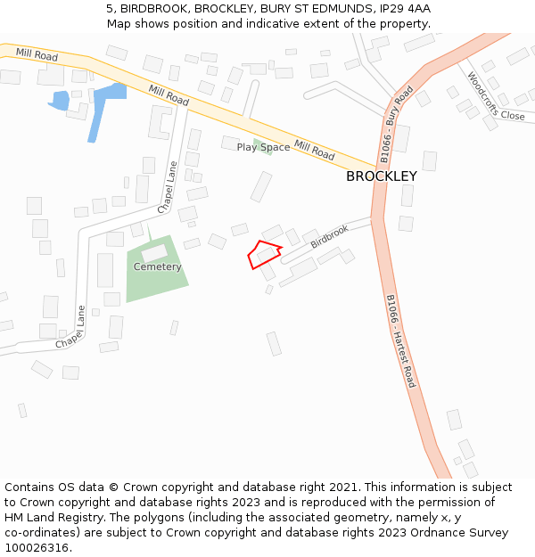 5, BIRDBROOK, BROCKLEY, BURY ST EDMUNDS, IP29 4AA: Location map and indicative extent of plot