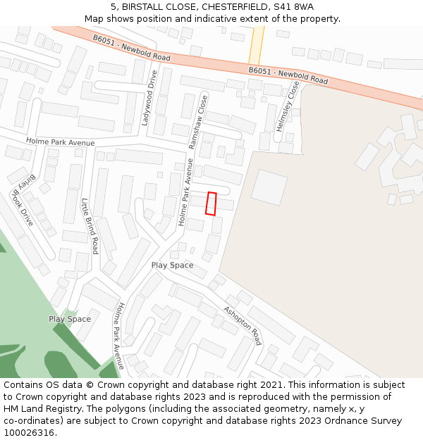 5, BIRSTALL CLOSE, CHESTERFIELD, S41 8WA: Location map and indicative extent of plot