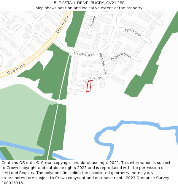 5, BIRSTALL DRIVE, RUGBY, CV21 1RR: Location map and indicative extent of plot