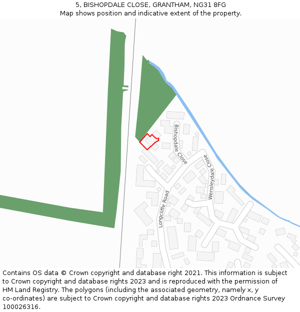 5, BISHOPDALE CLOSE, GRANTHAM, NG31 8FG: Location map and indicative extent of plot