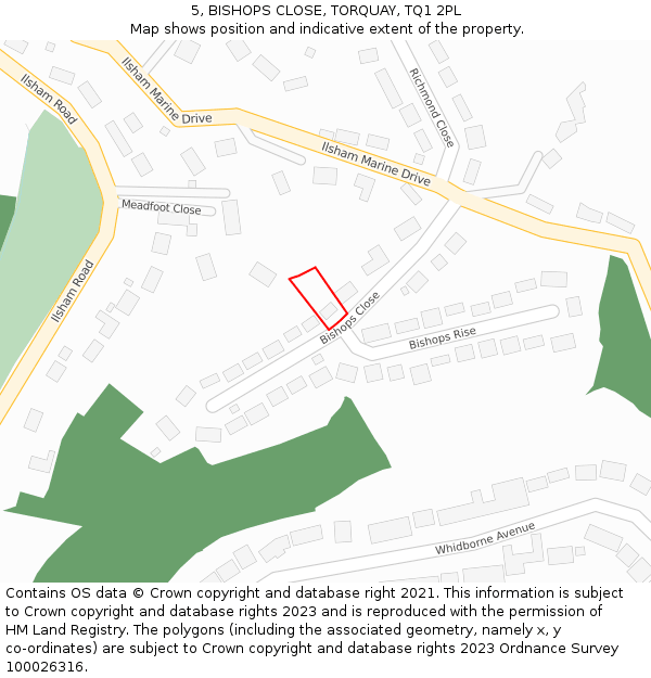 5, BISHOPS CLOSE, TORQUAY, TQ1 2PL: Location map and indicative extent of plot