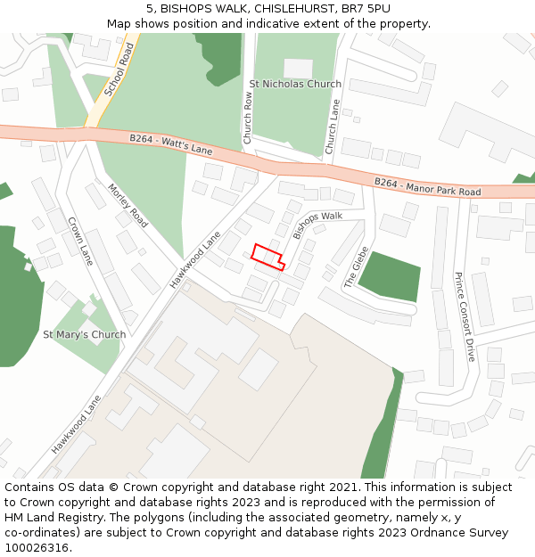 5, BISHOPS WALK, CHISLEHURST, BR7 5PU: Location map and indicative extent of plot