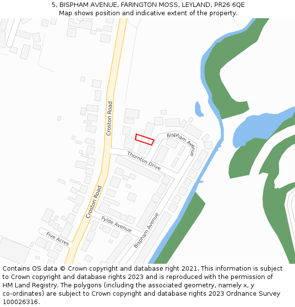 5, BISPHAM AVENUE, FARINGTON MOSS, LEYLAND, PR26 6QE: Location map and indicative extent of plot