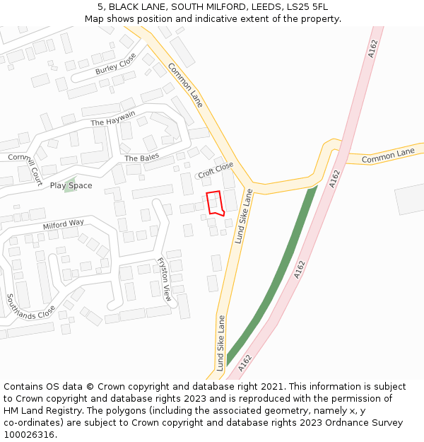 5, BLACK LANE, SOUTH MILFORD, LEEDS, LS25 5FL: Location map and indicative extent of plot