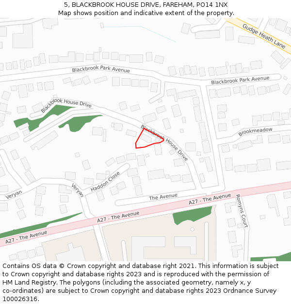 5, BLACKBROOK HOUSE DRIVE, FAREHAM, PO14 1NX: Location map and indicative extent of plot