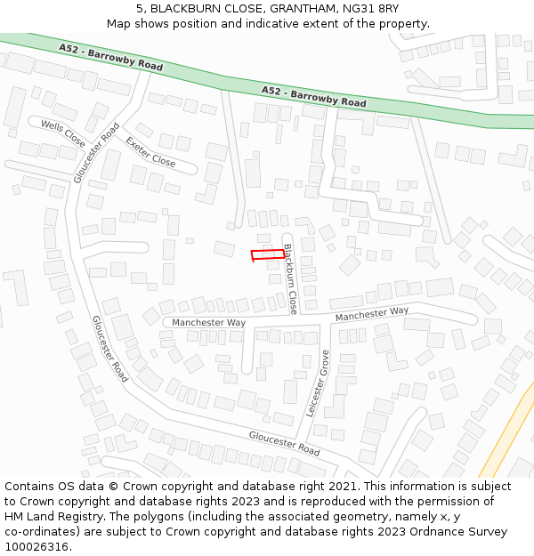 5, BLACKBURN CLOSE, GRANTHAM, NG31 8RY: Location map and indicative extent of plot