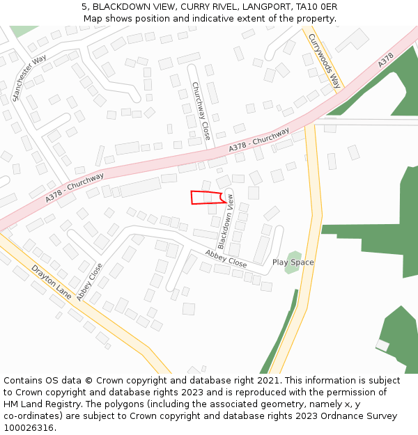 5, BLACKDOWN VIEW, CURRY RIVEL, LANGPORT, TA10 0ER: Location map and indicative extent of plot