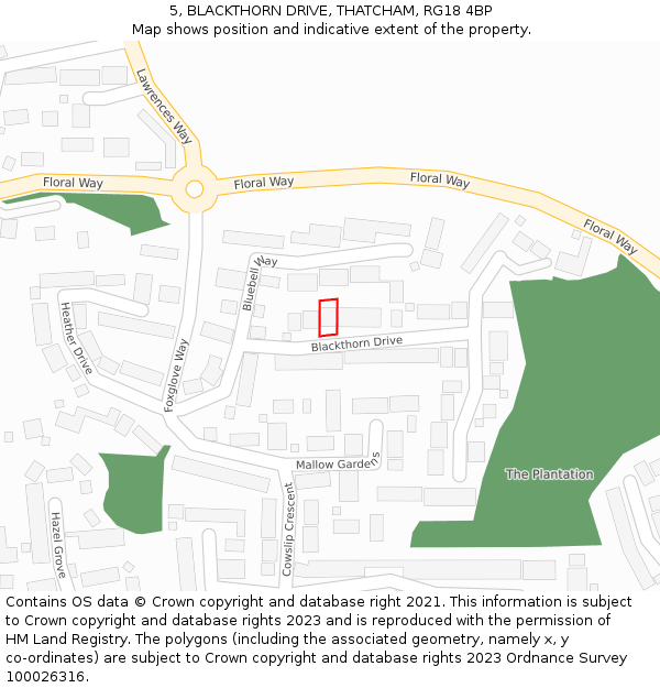 5, BLACKTHORN DRIVE, THATCHAM, RG18 4BP: Location map and indicative extent of plot