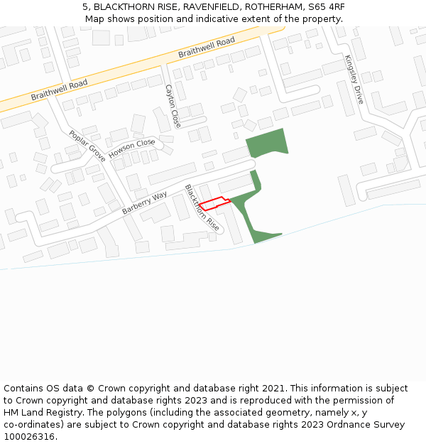 5, BLACKTHORN RISE, RAVENFIELD, ROTHERHAM, S65 4RF: Location map and indicative extent of plot