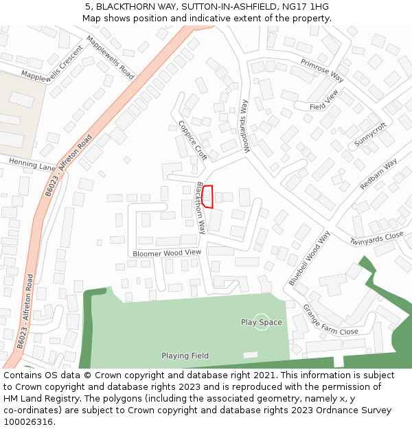 5, BLACKTHORN WAY, SUTTON-IN-ASHFIELD, NG17 1HG: Location map and indicative extent of plot