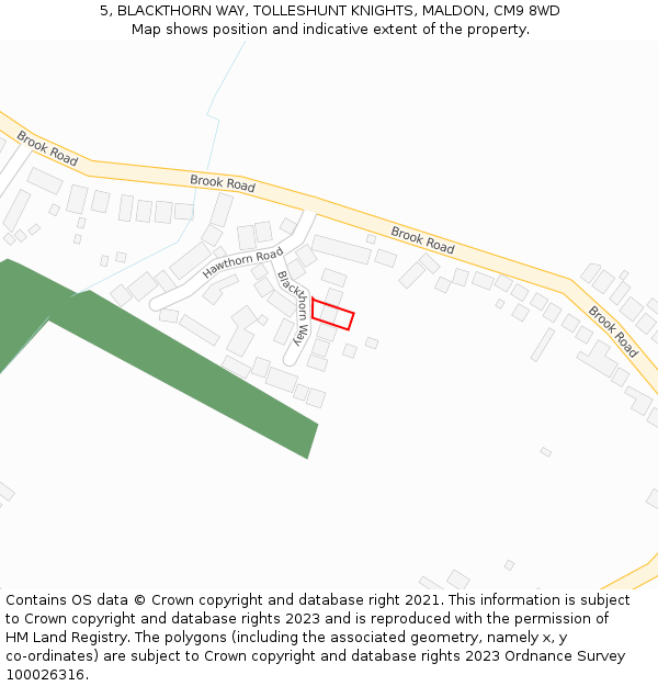 5, BLACKTHORN WAY, TOLLESHUNT KNIGHTS, MALDON, CM9 8WD: Location map and indicative extent of plot