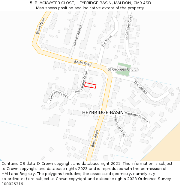 5, BLACKWATER CLOSE, HEYBRIDGE BASIN, MALDON, CM9 4SB: Location map and indicative extent of plot