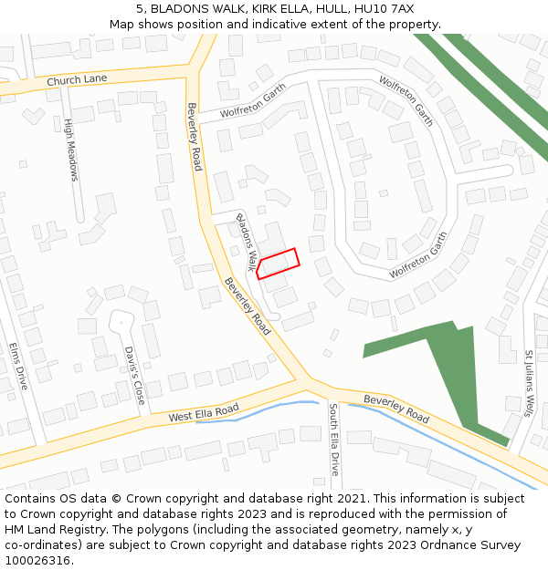 5, BLADONS WALK, KIRK ELLA, HULL, HU10 7AX: Location map and indicative extent of plot