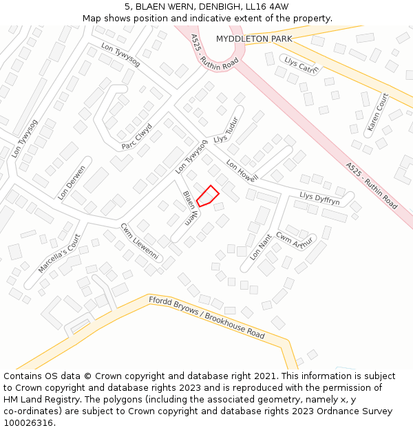 5, BLAEN WERN, DENBIGH, LL16 4AW: Location map and indicative extent of plot