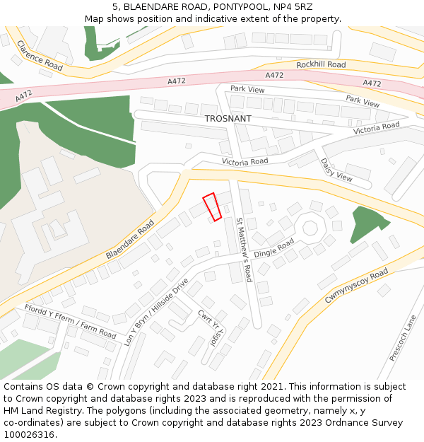 5, BLAENDARE ROAD, PONTYPOOL, NP4 5RZ: Location map and indicative extent of plot