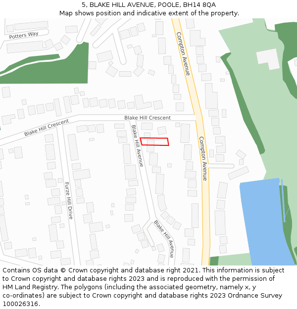 5, BLAKE HILL AVENUE, POOLE, BH14 8QA: Location map and indicative extent of plot