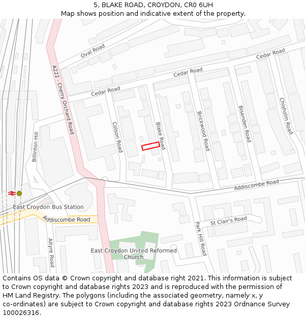 5, BLAKE ROAD, CROYDON, CR0 6UH: Location map and indicative extent of plot