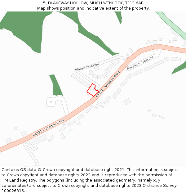 5, BLAKEWAY HOLLOW, MUCH WENLOCK, TF13 6AR: Location map and indicative extent of plot