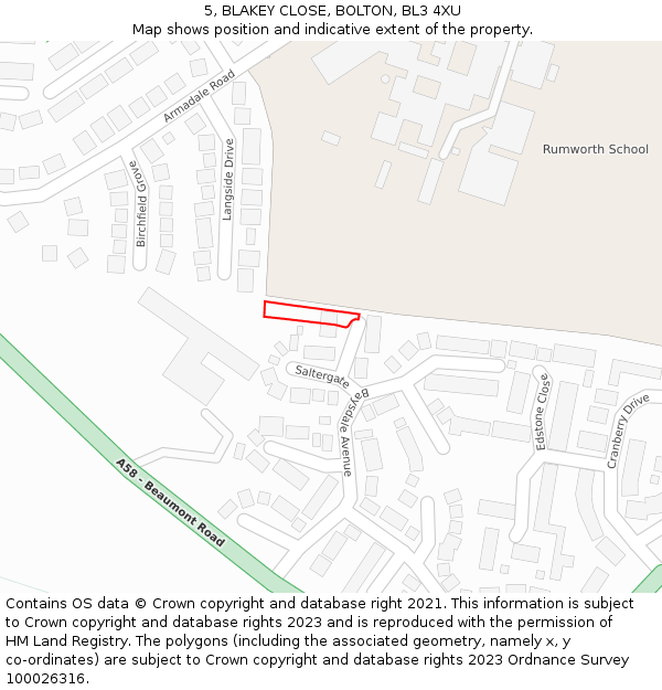 5, BLAKEY CLOSE, BOLTON, BL3 4XU: Location map and indicative extent of plot