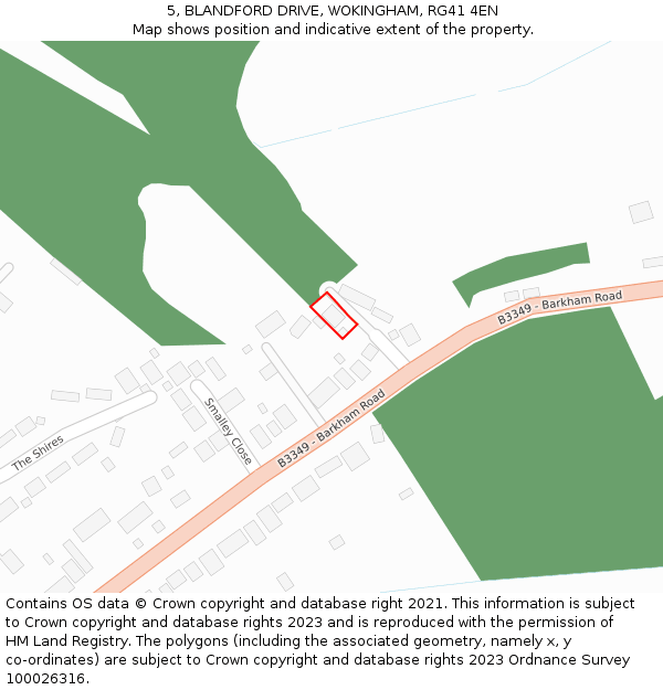 5, BLANDFORD DRIVE, WOKINGHAM, RG41 4EN: Location map and indicative extent of plot