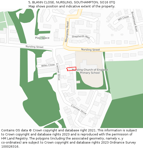 5, BLANN CLOSE, NURSLING, SOUTHAMPTON, SO16 0TQ: Location map and indicative extent of plot