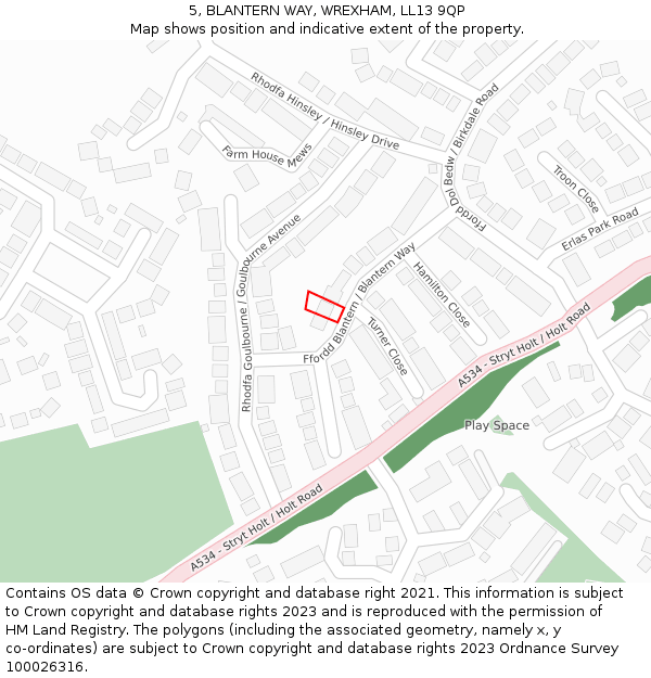 5, BLANTERN WAY, WREXHAM, LL13 9QP: Location map and indicative extent of plot