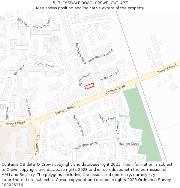 5, BLEASDALE ROAD, CREWE, CW1 4PZ: Location map and indicative extent of plot