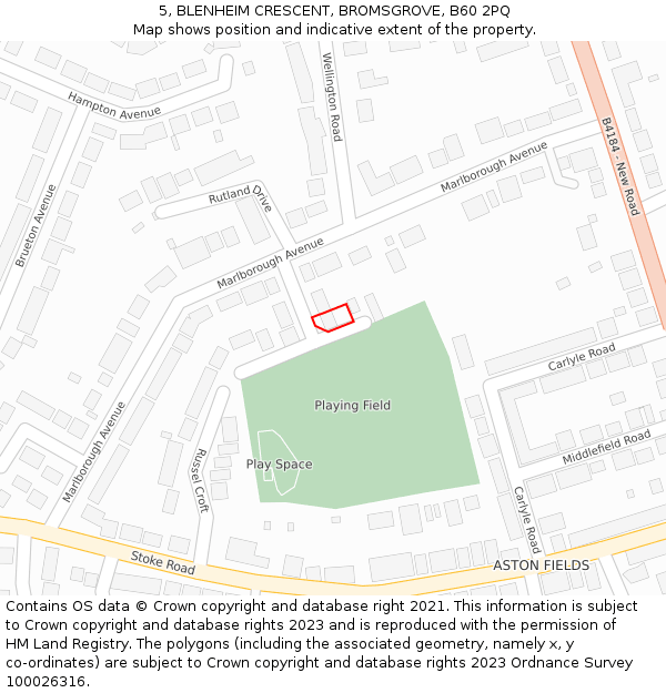 5, BLENHEIM CRESCENT, BROMSGROVE, B60 2PQ: Location map and indicative extent of plot