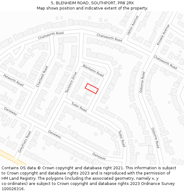 5, BLENHEIM ROAD, SOUTHPORT, PR8 2RX: Location map and indicative extent of plot