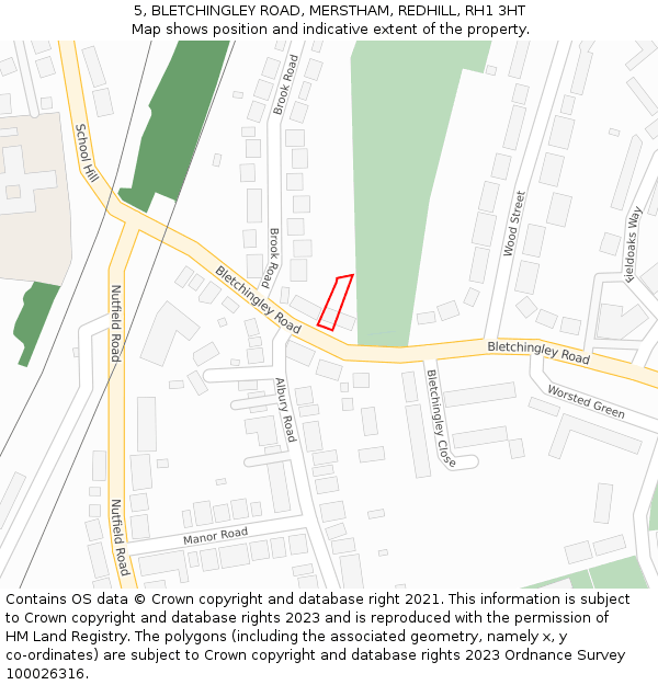 5, BLETCHINGLEY ROAD, MERSTHAM, REDHILL, RH1 3HT: Location map and indicative extent of plot