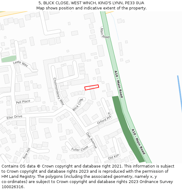 5, BLICK CLOSE, WEST WINCH, KING'S LYNN, PE33 0UA: Location map and indicative extent of plot