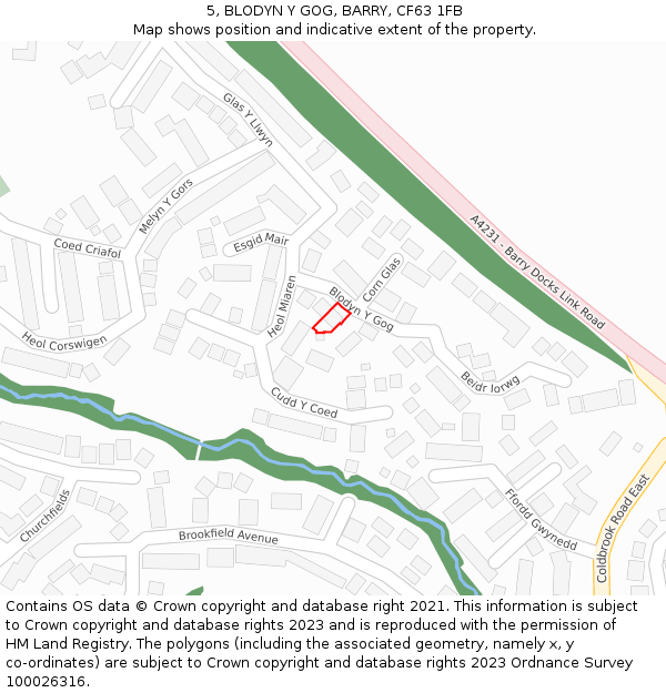 5, BLODYN Y GOG, BARRY, CF63 1FB: Location map and indicative extent of plot